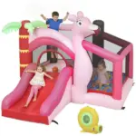 Qaba Inflatable Bounce House with Ball Pool, Basketball Hoop, Jumping Bouncy Castle with Blower for Indoor Outdoor, Pink - Image 11