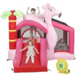 Qaba Inflatable Bounce House with Ball Pool, Basketball Hoop, Jumping Bouncy Castle with Blower for Indoor Outdoor, Pink