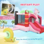 Qaba Inflatable Bounce House with Ball Pool, Basketball Hoop, Jumping Bouncy Castle with Blower for Indoor Outdoor, Pink - Image 6