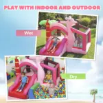 Qaba Inflatable Bounce House with Ball Pool, Basketball Hoop, Jumping Bouncy Castle with Blower for Indoor Outdoor, Pink - Image 9