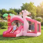 Qaba Inflatable Bounce House with Ball Pool, Basketball Hoop, Jumping Bouncy Castle with Blower for Indoor Outdoor, Pink - Image 10