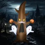 Inflatable Halloween Ghost Tree Smiling Ghost Pumpkins 5ft LED Outdoor Decor Lawn Garden Party - Image 2