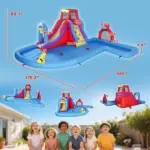 Qaba Inflatable Water Slide 6-in-1 with 480W Blower, Bounce House with Climbing Wall, Splashing Pool, Basketball Hoop - Image 2