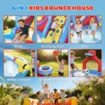 Qaba Inflatable Water Slide 6-in-1 with 480W Blower, Bounce House with Climbing Wall, Splashing Pool, Basketball Hoop - Image 3