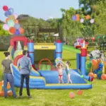 Outsunny Inflatable Water Slide Park 6-in-1 Kids Bounce House Castle with Pool Cannon Slide Trampoline Throwing Wall 450W Blower - Image 2