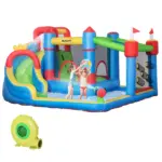 Outsunny Inflatable Water Slide Park 6-in-1 Kids Bounce House Castle with Pool Cannon Slide Trampoline Throwing Wall 450W Blower