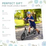 HOMCOM Kick Scooter for Kids 5-12 Years Old with Adjustable Height Handlebar, Non-slip Footplate, Big Wheels, Rear Brake, Black - Image 4