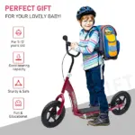 HOMCOM Kick Scooter for Kids 5-12 Years Old with Adjustable Height Handlebar, Non-slip Footplate, Big Wheels, Rear Brake, Red - Image 4