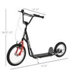 Kick Scooter with Adjustable Handlebar, Teens Ride On Toy with Front and Rear Dual Brakes Inflatable Wheels, For 5+, Black - Image 3
