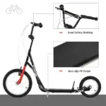 Kick Scooter with Adjustable Handlebar, Teens Ride On Toy with Front and Rear Dual Brakes Inflatable Wheels, For 5+, Black - Image 4