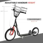 Kick Scooter with Adjustable Handlebar, Teens Ride On Toy with Front and Rear Dual Brakes Inflatable Wheels, For 5+, Black - Image 5