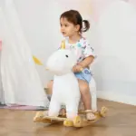 Kids 2 in 1 Rocking Horse and Glide Unicorn with Sound, Wooden Base, Pedal, Grip Handle, White, for 3-6 Years Old - Image 2