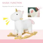 Kids 2 in 1 Rocking Horse and Glide Unicorn with Sound, Wooden Base, Pedal, Grip Handle, White, for 3-6 Years Old - Image 4