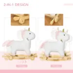 Kids 2 in 1 Rocking Horse and Glide Unicorn with Sound, Wooden Base, Pedal, Grip Handle, White, for 3-6 Years Old - Image 5