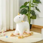 Kids 2 in 1 Rocking Horse and Glide Unicorn with Sound, Wooden Base, Pedal, Grip Handle, White, for 3-6 Years Old - Image 10