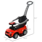 Kids 3 in 1 Push Car Ride-On Stroller Sliding Walking Toy with Horn Music Light Secure Bar for Boys Girls 1-3 Years Old Red - Image 3