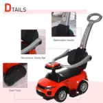 Kids 3 in 1 Push Car Ride-On Stroller Sliding Walking Toy with Horn Music Light Secure Bar for Boys Girls 1-3 Years Old Red - Image 6