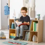 Kids 6-Cube Bookcase Organizer with Reading Nook, Natural Bedroom Storage with Seat Cushion, Playroom Shelf, 40.5x12x23.5 - Image 2