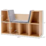 Kids 6-Cube Bookcase Organizer with Reading Nook, Natural Bedroom Storage with Seat Cushion, Playroom Shelf, 40.5x12x23.5 - Image 3