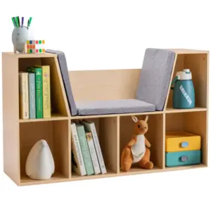 kids 6 cube bookcase organizer with reading nook natural bedroom storage with seat cushion playroom shelf 405x12x235