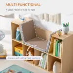Kids 6-Cube Bookcase Organizer with Reading Nook, Natural Bedroom Storage with Seat Cushion, Playroom Shelf, 40.5x12x23.5 - Image 5