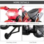 Aosom Kids 6V Electric Ride-On Motorcycle with Training Wheels, Battery-Powered, Red - Image 7