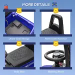 Kids Blue Ride-On Push Car with Megaphone, Sliding Toy with Under Seat Storage, Removable Backrest for Ages 2-5 - Image 7