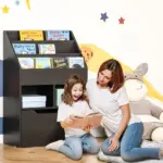 Kids Bookcase, Multi-Shelf Organizer with Mobile Drawer, Brown Storage for Books, Magazines, Toys in Bedroom, Playroom - Image 2