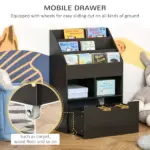Kids Bookcase, Multi-Shelf Organizer with Mobile Drawer, Brown Storage for Books, Magazines, Toys in Bedroom, Playroom - Image 5