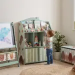Qaba Kids Bookshelf with Storage, Toy Storage Unit with Book Display, Shelves and Fabric Drawers for Playroom Nursery, Green - Image 2