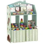 Qaba Kids Bookshelf with Storage, Toy Storage Unit with Book Display, Shelves and Fabric Drawers for Playroom Nursery, Green - Image 11