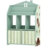 Qaba Kids Bookshelf with Storage, Toy Storage Unit with Book Display, Shelves and Fabric Drawers for Playroom Nursery, Green