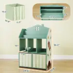 Qaba Kids Bookshelf with Storage, Toy Storage Unit with Book Display, Shelves and Fabric Drawers for Playroom Nursery, Green - Image 3