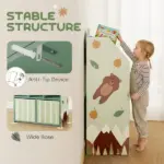 Qaba Kids Bookshelf with Storage, Toy Storage Unit with Book Display, Shelves and Fabric Drawers for Playroom Nursery, Green - Image 6