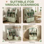 Qaba Kids Bookshelf with Storage, Toy Storage Unit with Book Display, Shelves and Fabric Drawers for Playroom Nursery, Green - Image 8