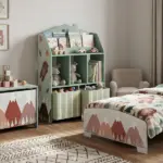Qaba Kids Bookshelf with Storage, Toy Storage Unit with Book Display, Shelves and Fabric Drawers for Playroom Nursery, Green - Image 9