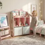 Kids Bookshelf with Storage, Toy Storage Unit with Book Display, Shelves and Fabric Drawers for Playroom Nursery, Pink - Image 2