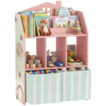 Kids Bookshelf with Storage, Toy Storage Unit with Book Display, Shelves and Fabric Drawers for Playroom Nursery, Pink - Image 11