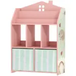 Kids Bookshelf with Storage, Toy Storage Unit with Book Display, Shelves and Fabric Drawers for Playroom Nursery, Pink