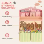 Kids Bookshelf with Storage, Toy Storage Unit with Book Display, Shelves and Fabric Drawers for Playroom Nursery, Pink - Image 4