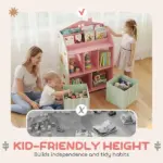 Kids Bookshelf with Storage, Toy Storage Unit with Book Display, Shelves and Fabric Drawers for Playroom Nursery, Pink - Image 5