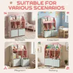 Kids Bookshelf with Storage, Toy Storage Unit with Book Display, Shelves and Fabric Drawers for Playroom Nursery, Pink - Image 8