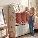 Kids Bookshelf with Storage, Toy Storage Unit with Book Display, Shelves and Fabric Drawers for Playroom Nursery, Pink - Image 9