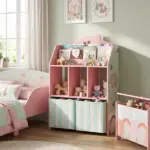 Kids Bookshelf with Storage, Toy Storage Unit with Book Display, Shelves and Fabric Drawers for Playroom Nursery, Pink - Image 10