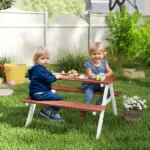 Kids Brown Wooden Picnic Bench Table Set, Durable Outdoor Garden Furniture, Ages 3-8 - Image 2