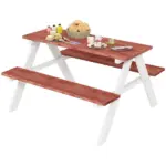 Kids Brown Wooden Picnic Bench Table Set, Durable Outdoor Garden Furniture, Ages 3-8