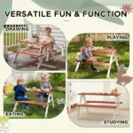 Kids Brown Wooden Picnic Bench Table Set, Durable Outdoor Garden Furniture, Ages 3-8 - Image 4