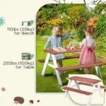 Kids Brown Wooden Picnic Bench Table Set, Durable Outdoor Garden Furniture, Ages 3-8 - Image 6