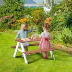 Kids Brown Wooden Picnic Bench Table Set, Durable Outdoor Garden Furniture, Ages 3-8 - Image 10