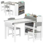 Kids Desk and Chair Set with Paper Roll, Kids Activity Craft Table with Storage Shelves and Drawers, Gray - Image 11